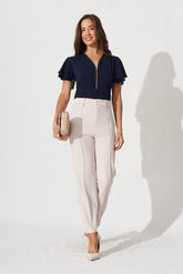 Navy Zipper Blouse by Viviana